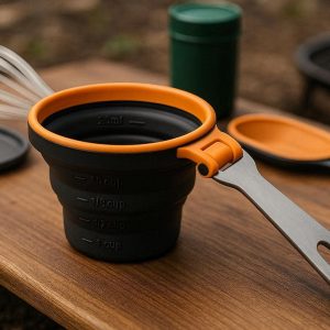 Multifunctional Folding Measuring Cup For Camping Kitchen And Outdoor Baking With Silicone Body