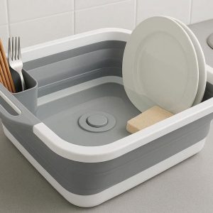 Square Collapsible Basin For Kitchen Sink Organization And Camping Dish Washing With Drain Plug