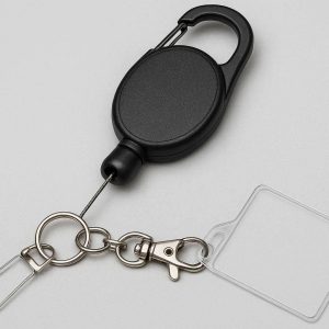 Retractable Reel Carabiner For ID Badges And Keys With Reinforced Steel Cord For Office Safety