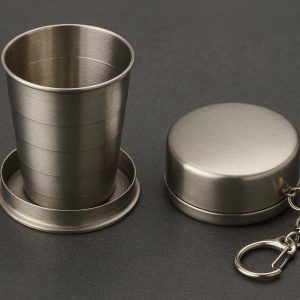 Expandable Stainless Steel Travel Cup With Keychain Case For Emergency Drinking And Pocket Storage