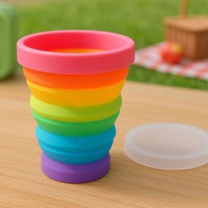 Colorful Silicone Folding Cup For Kids School Lunches And Family Outdoor Picnics With Dust Cover